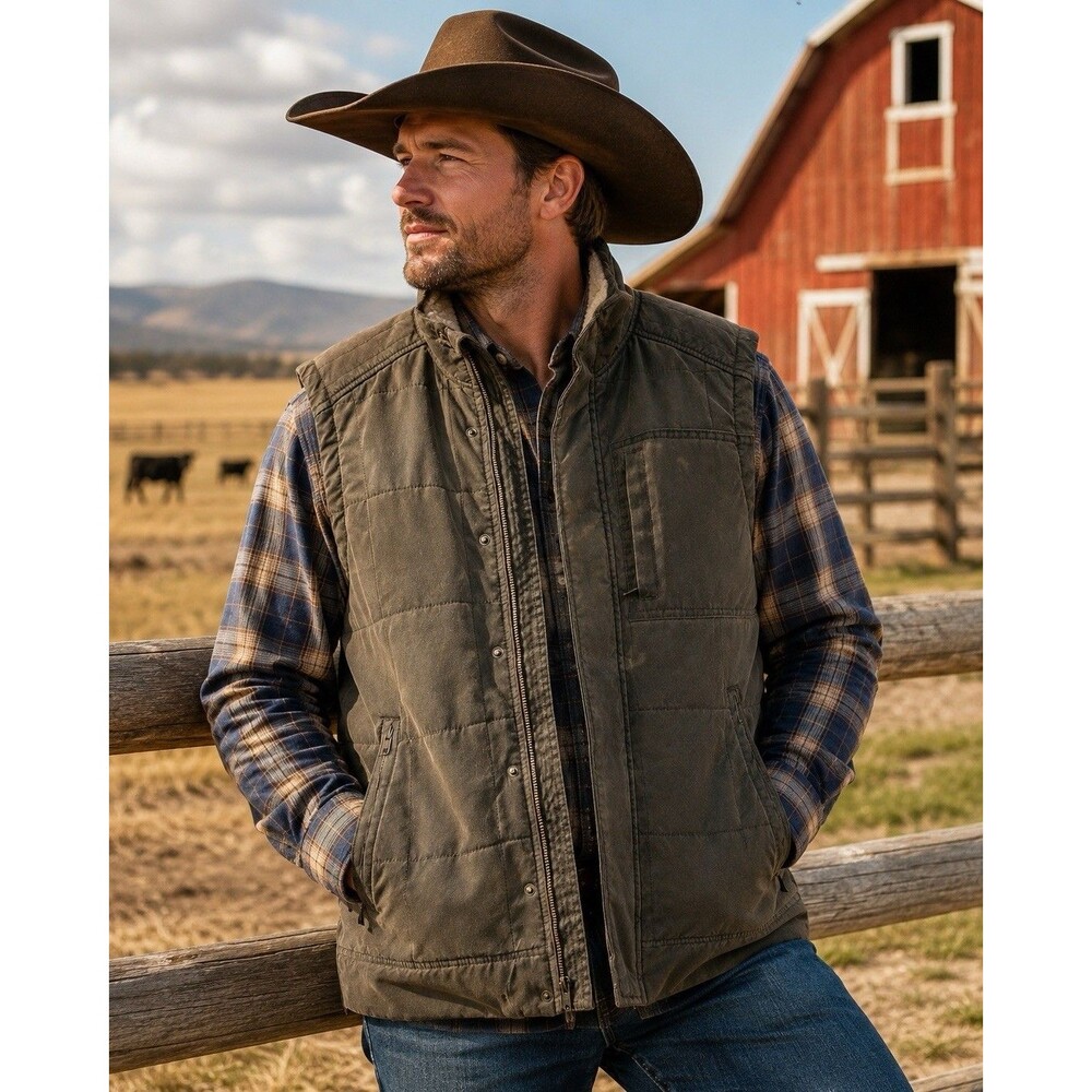 Cripple Creek Ranchwear Sherpa Lined Dark Gray Quilted Vest NWT Size Large Warm